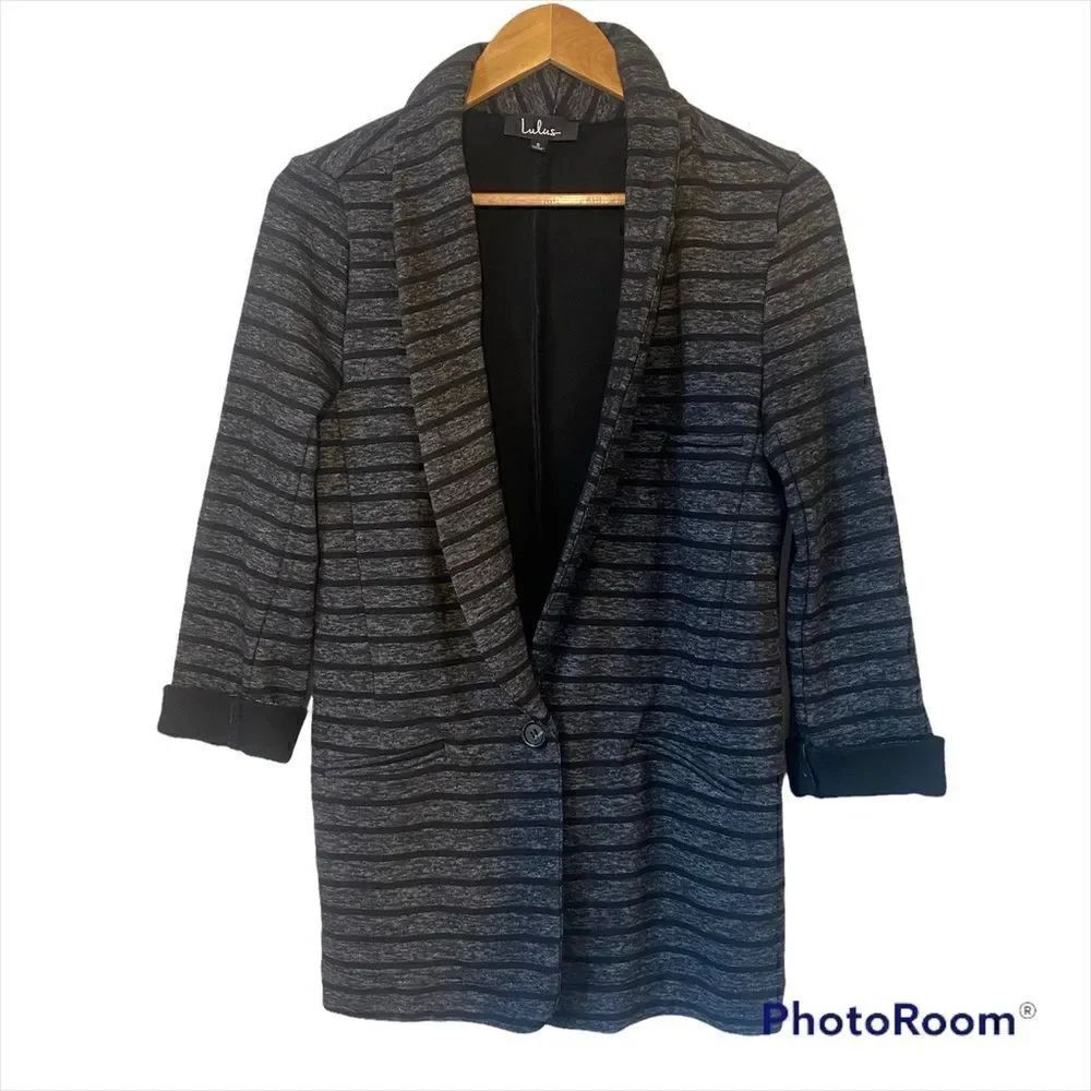 Lulus Striped cotton Jacket blazer black gray size small